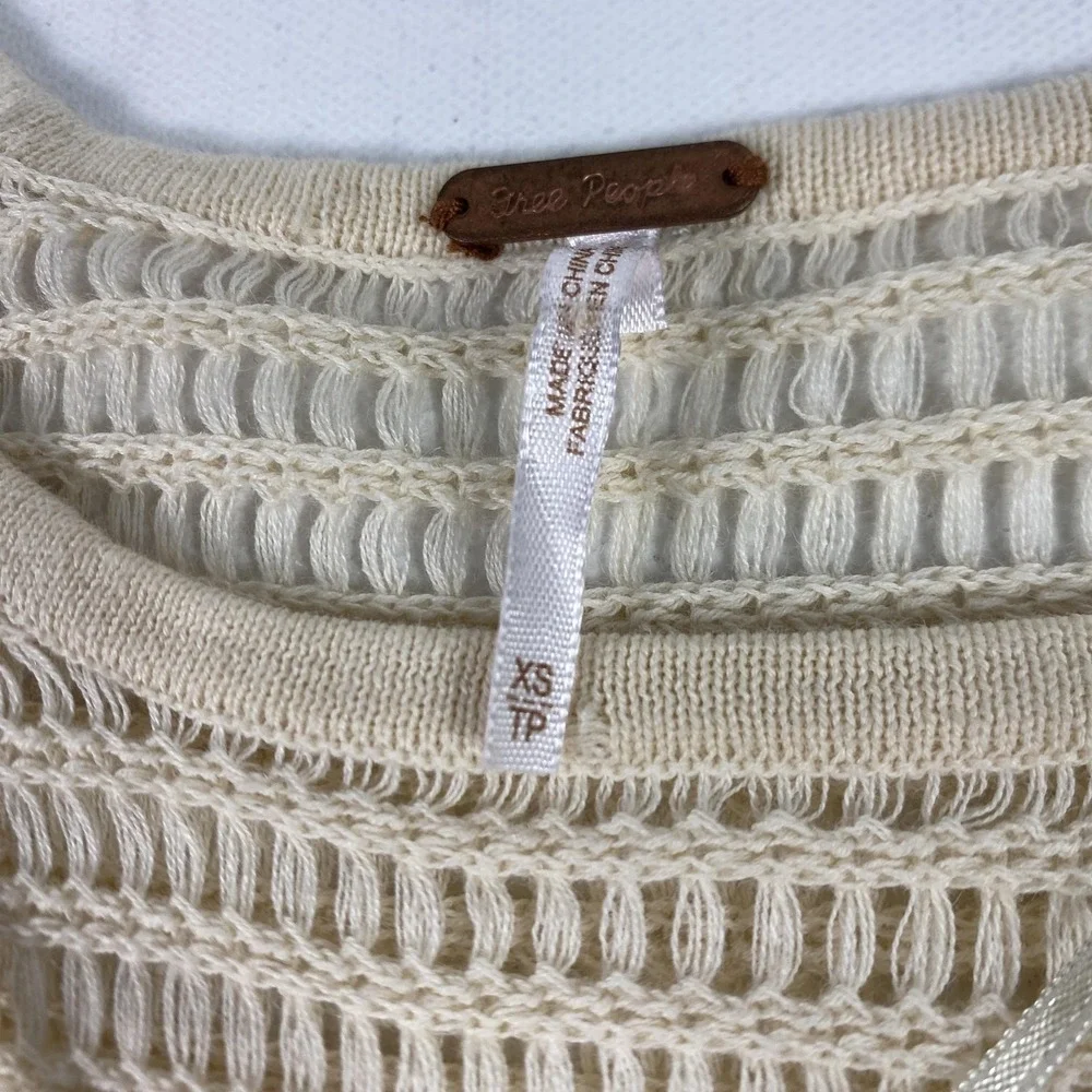 Free People Sweater Womens XS White Open Knit Ruffle‎ Bell Sleeve Boho Top